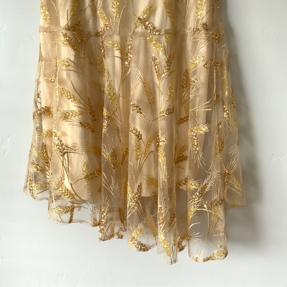 Anthropologie Eva Franco Ellen Gilded Wheat Skirt Embroidered Sequin Embellished - Picture 2 of 7